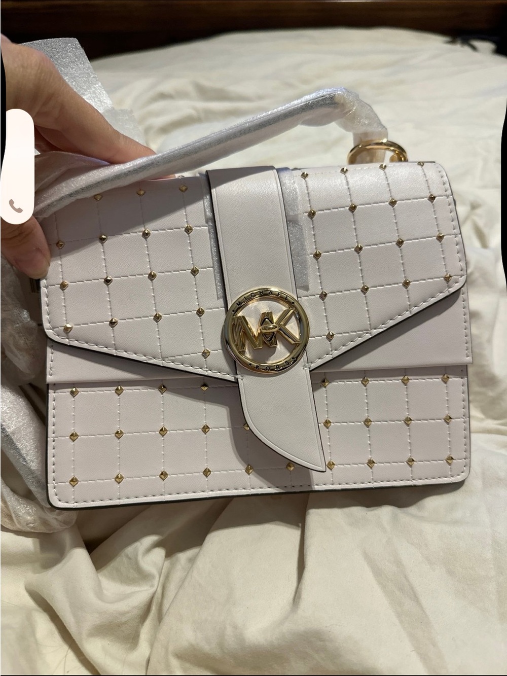 Michael Kors Cream Quilted MK Logo Crossbody Bag with Gold Hardware